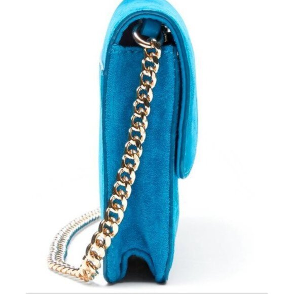 Banana Republic Italian Suede Chain Mini Clutch Laser BLUE Handbag Crossbody - Picture 2 of 12